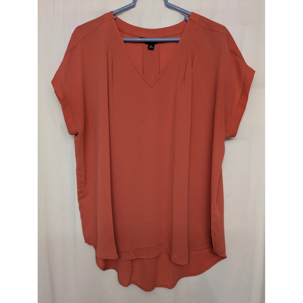 Simply Vera Vera Wang Womens XL Burnt Orange V-Neck Pleated High-Low Blouse